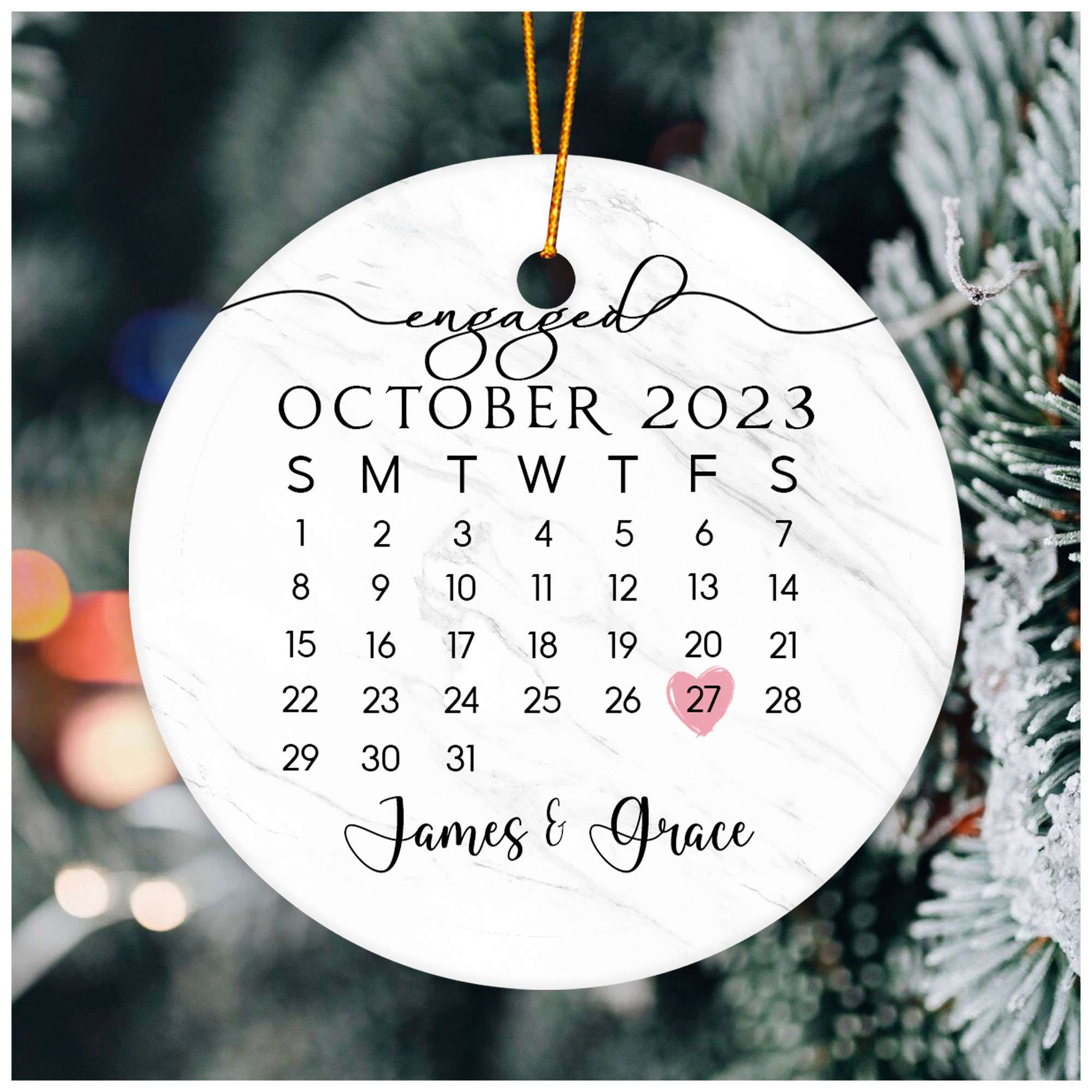 Personalized Engagement Christmas Ornament 2025, Mr and Mrs Christmas Ornament 2025, Custom Day Calendar Ornament, Wedding Gifts, Bridal Shower Gifts for Couples, Christmas Tree Decoration