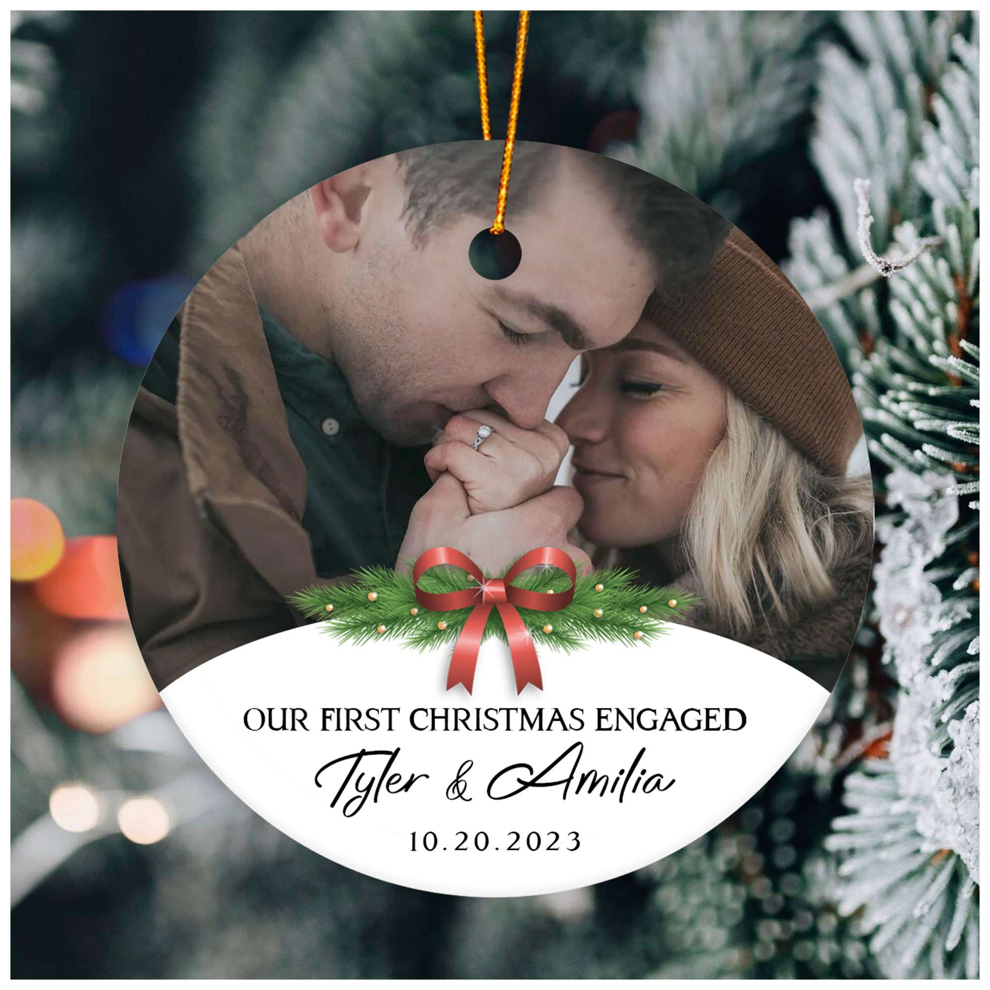 Personalized Engagement Christmas Ornament 2025 with Custom Photo, Our First Christmas Married Ornament 2025, 1St Christmas Married Gift for Wedding Gifts, Couples, Newlywed Gifts