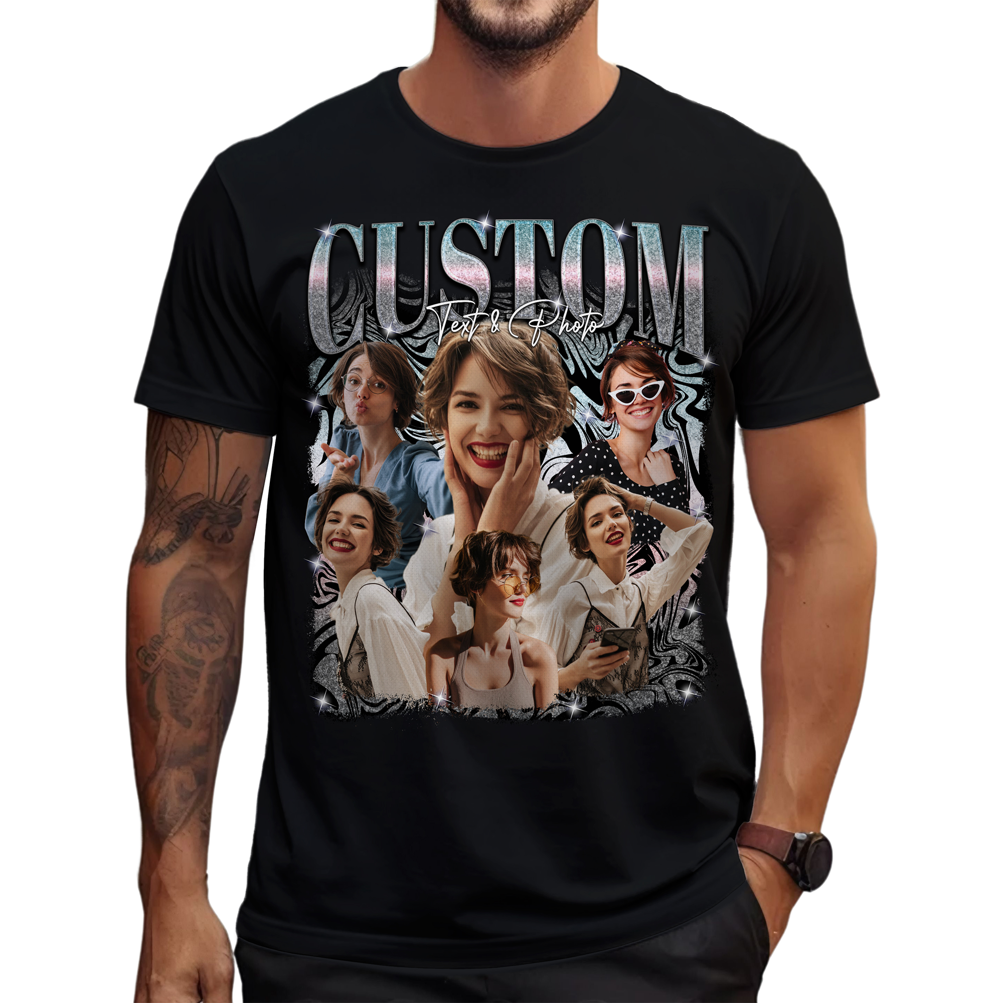 Custom Your Own Bootleg Rap Shirts Custom Picture Shirt Customized Vintage Graphic Tshirt Photo Gifts for Men Women, Valentine