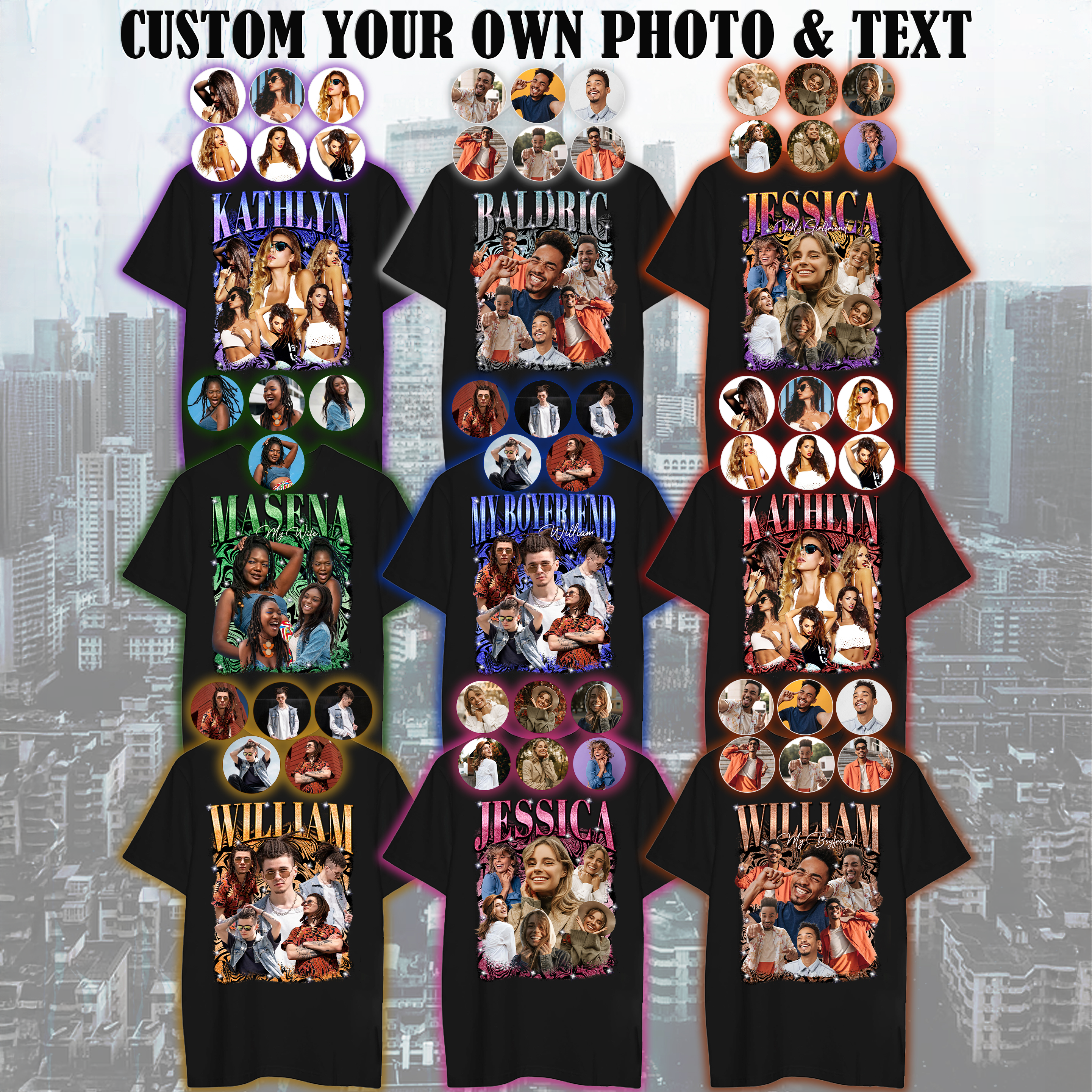 Custom Your Own Bootleg Rap Shirts Custom Picture Shirt Customized Vintage Graphic Tshirt Photo Gifts for Men Women, Valentine