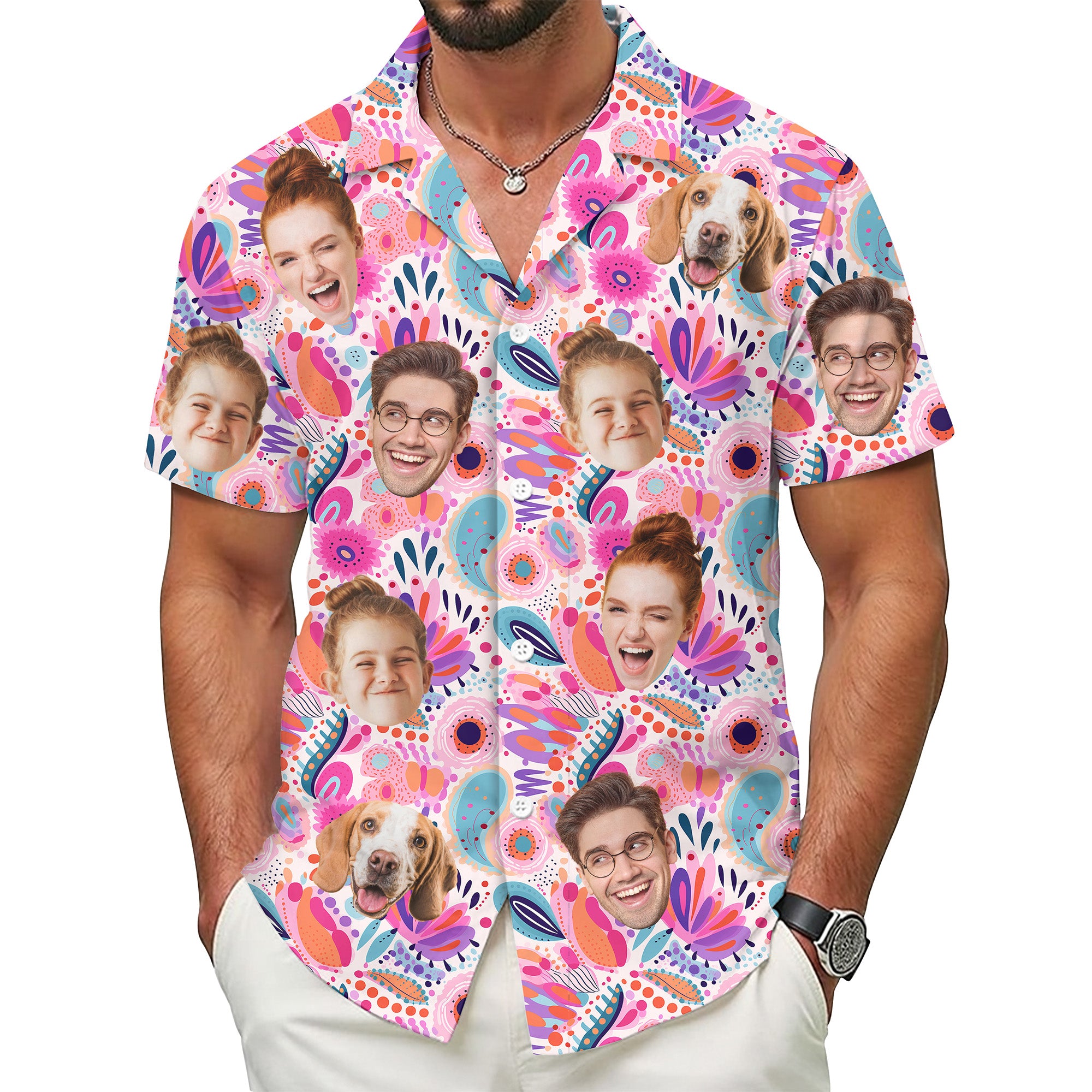 Custom Face Hawaiian Shirt, Personalized Funny Vacation Shirt with Pet & Family Faces, Summer Beach Gift for Men, for Women and Men, Gift for Occasion