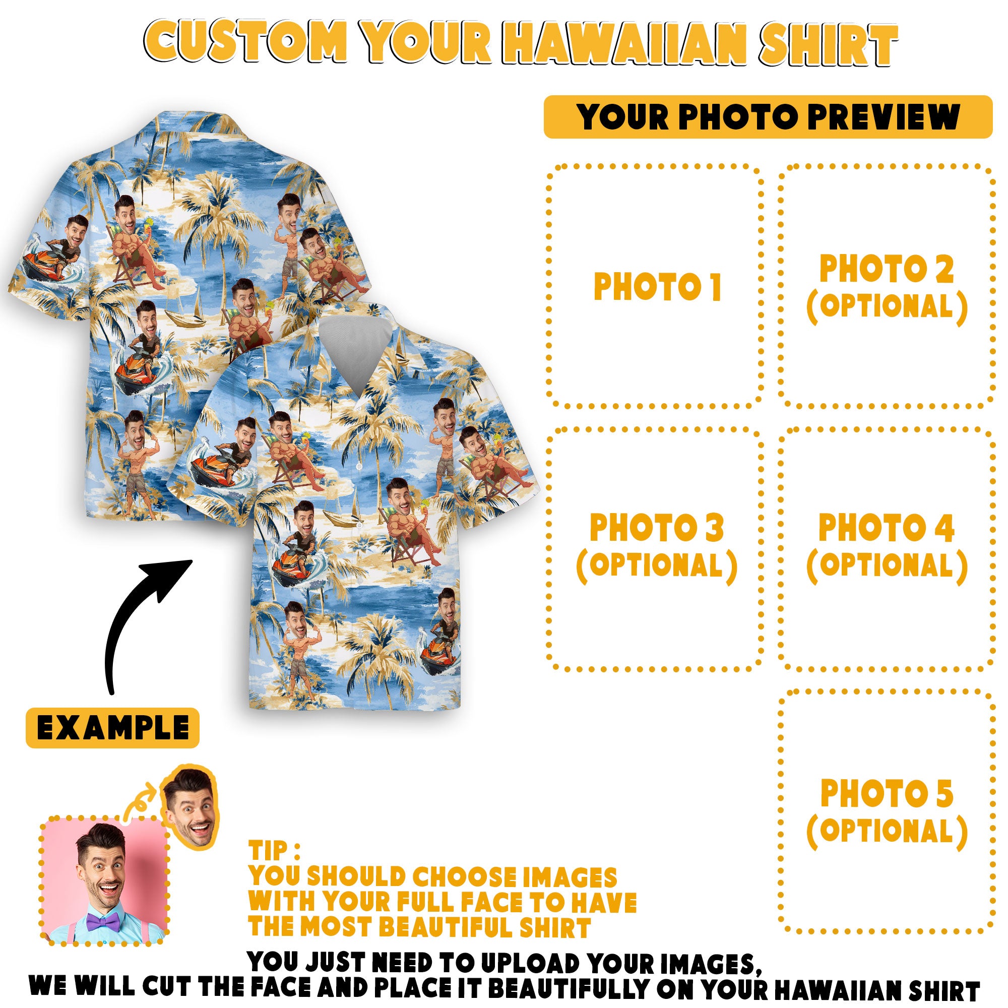 Funny Hawaiian Shirt with Your Face, Bachelor, Bachelorette, or Summer Party Gift Idea