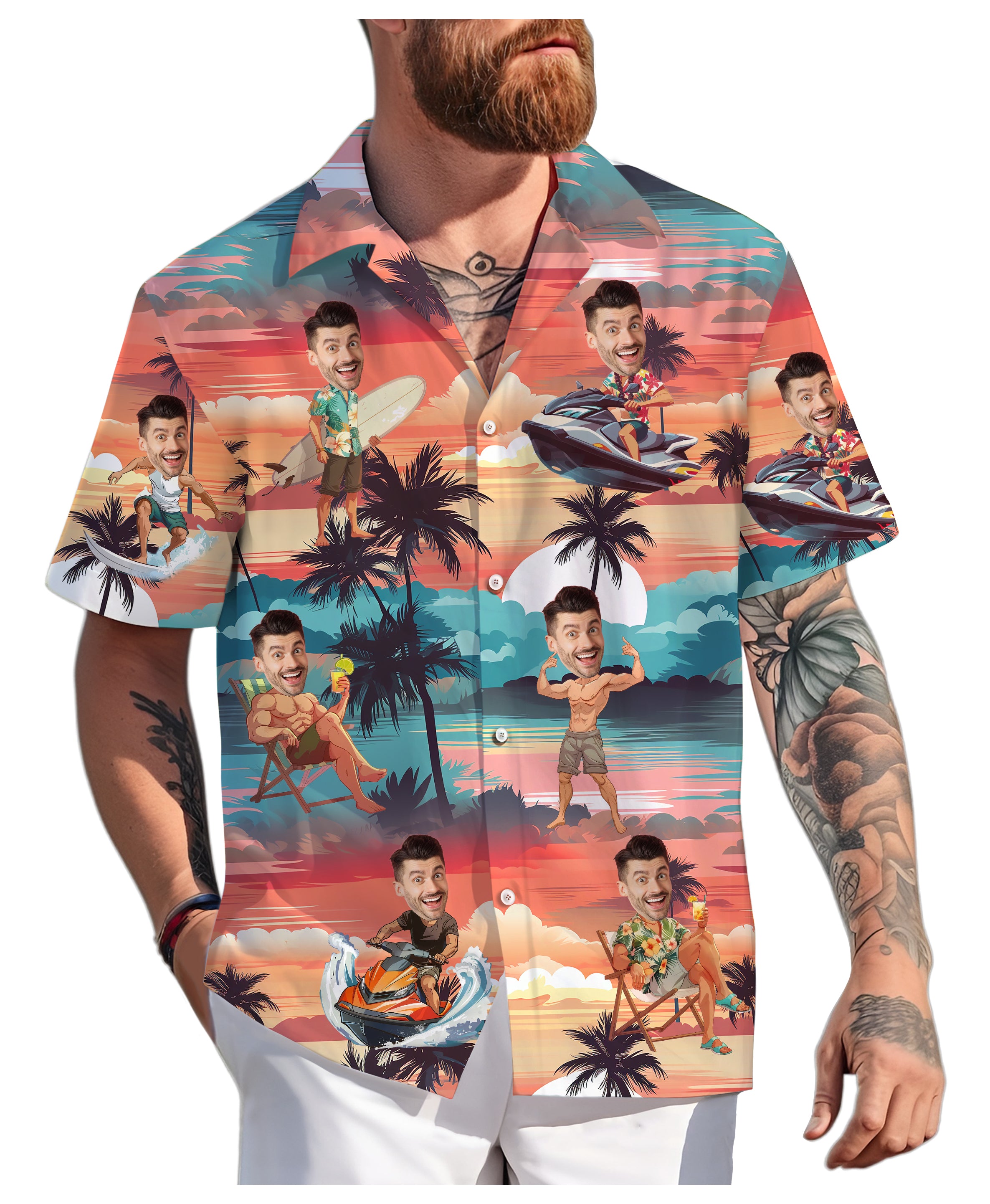 Custom Beach Shirt with Face, Matching Shirts for Couples, Friends, or Family Reunions