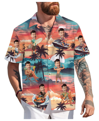 Custom Beach Shirt with Face, Matching Shirts for Couples, Friends, or Family Reunions