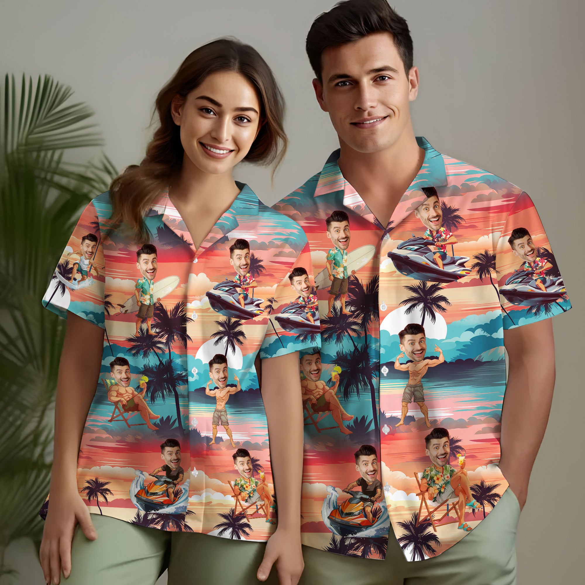 Custom Beach Shirt with Face, Matching Shirts for Couples, Friends, or Family Reunions