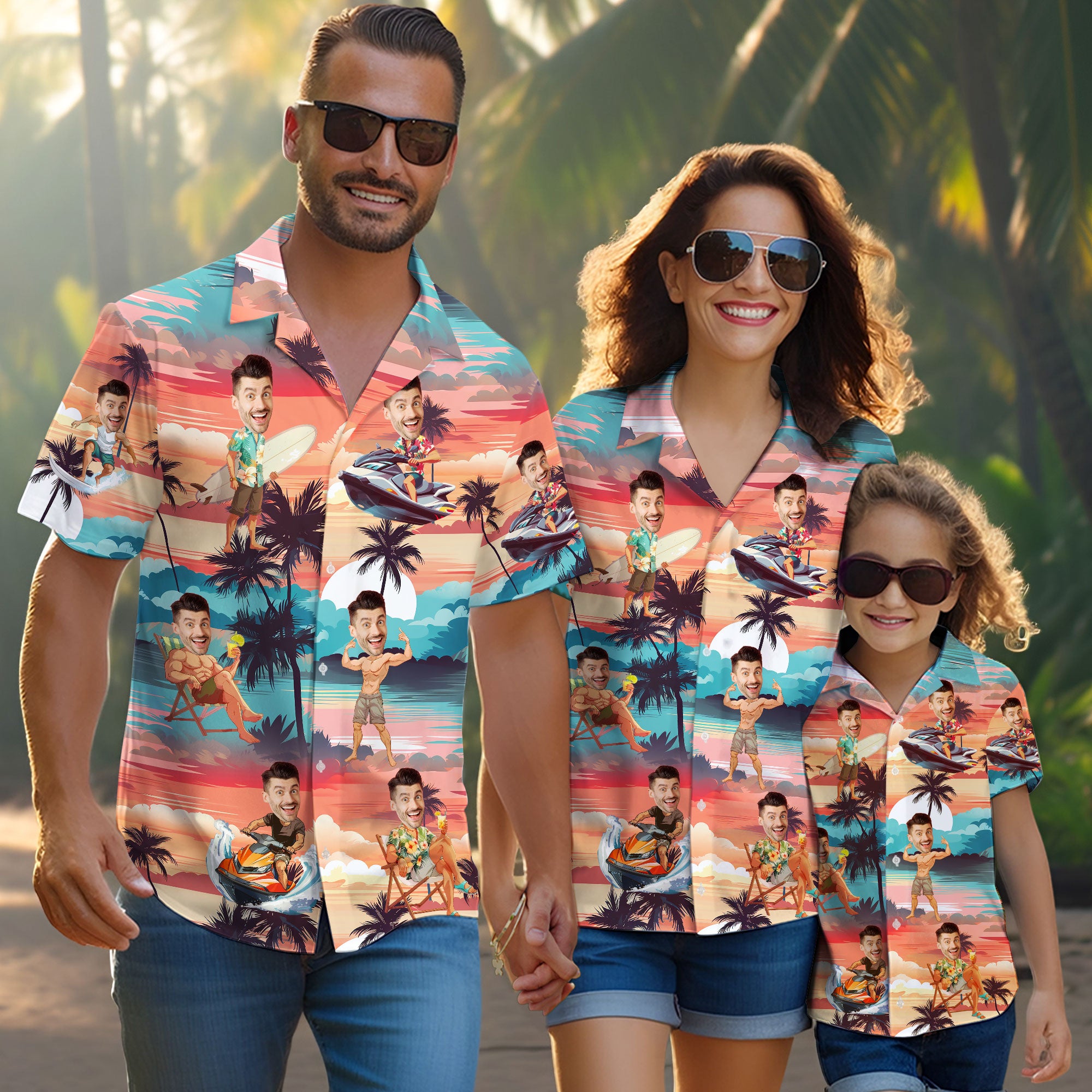 Custom Beach Shirt with Face, Matching Shirts for Couples, Friends, or Family Reunions