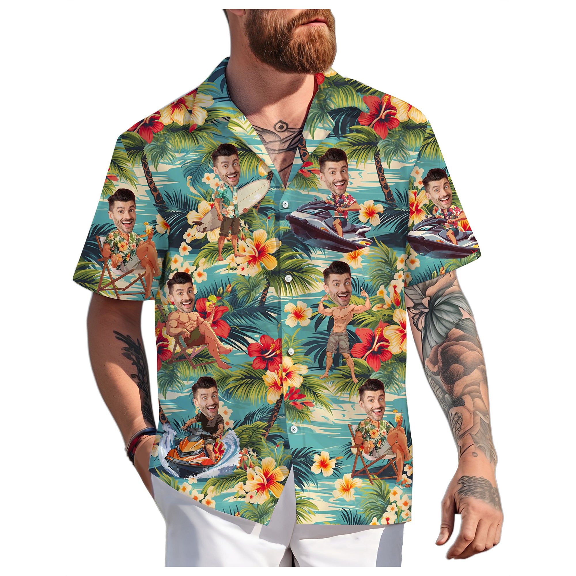 Tropical Custom Face Shirt, Birthday Gift for Him, Her, Brother, Uncle, or Travel Buddy