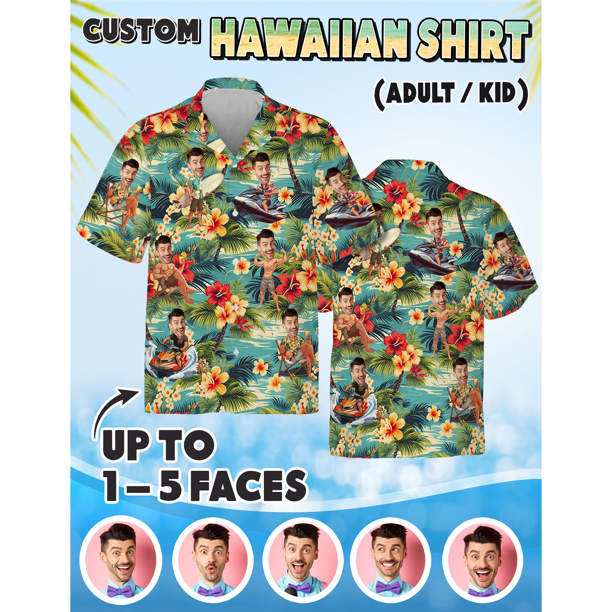 Tropical Custom Face Shirt, Birthday Gift for Him, Her, Brother, Uncle, or Travel Buddy
