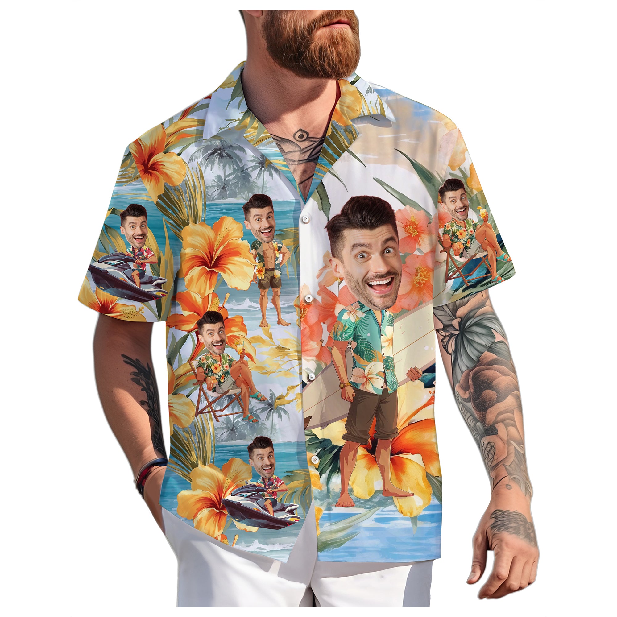 Custom Beach Shirt with Face, Matching Shirts for Couples, Best Friends, or Family Reunions