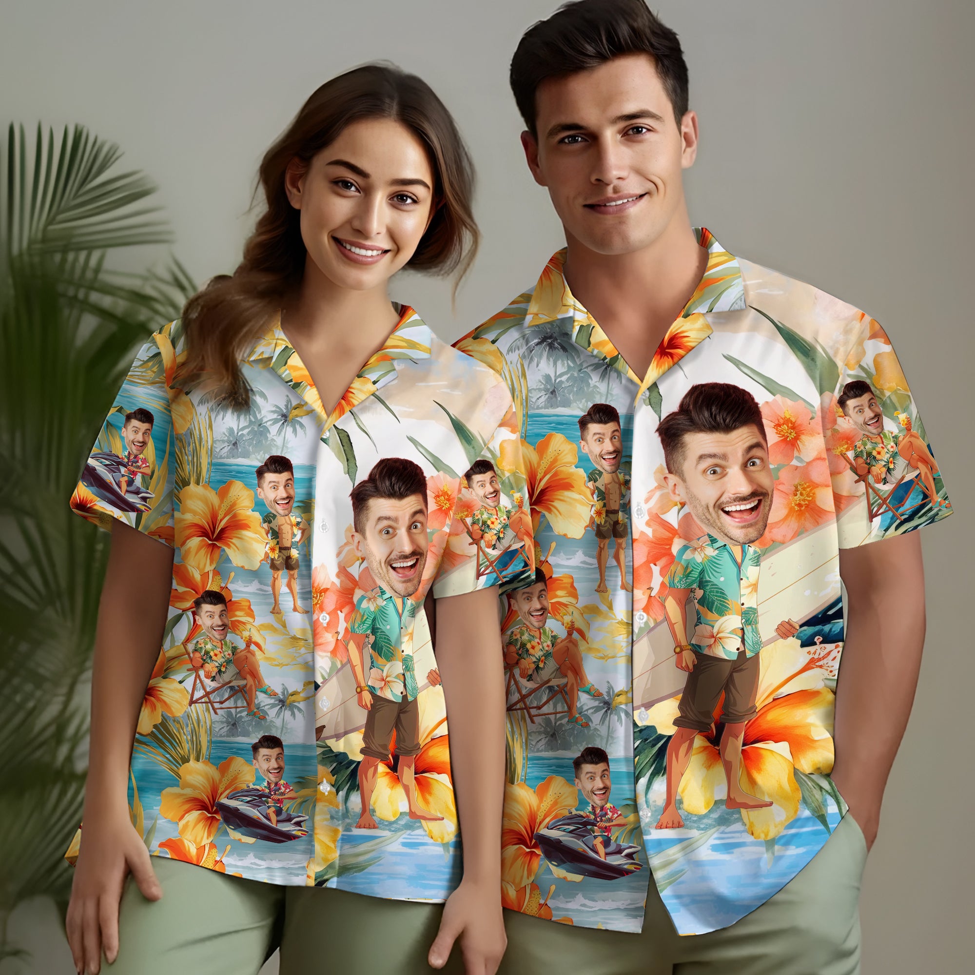 Custom Beach Shirt with Face, Matching Shirts for Couples, Best Friends, or Family Reunions