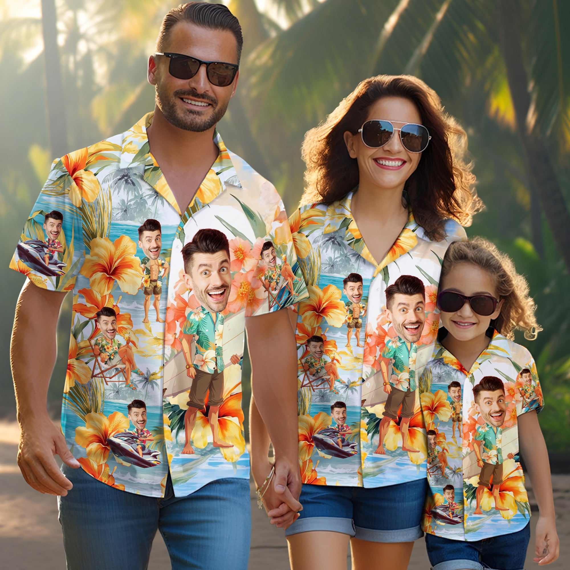 Custom Beach Shirt with Face, Matching Shirts for Couples, Best Friends, or Family Reunions