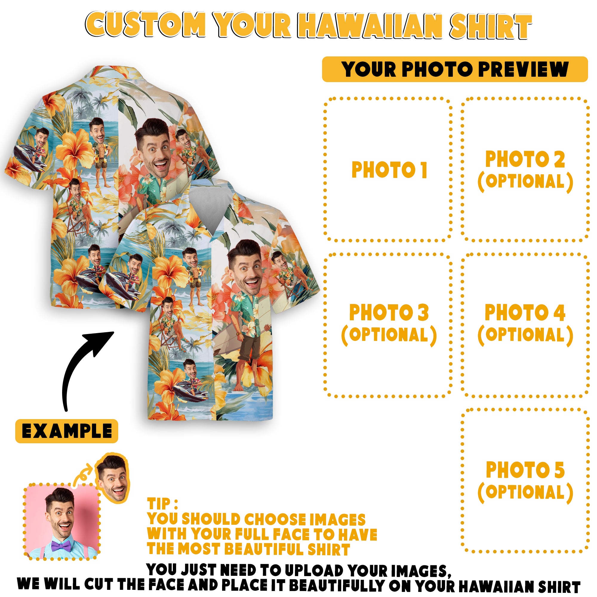 Custom Beach Shirt with Face, Matching Shirts for Couples, Best Friends, or Family Reunions