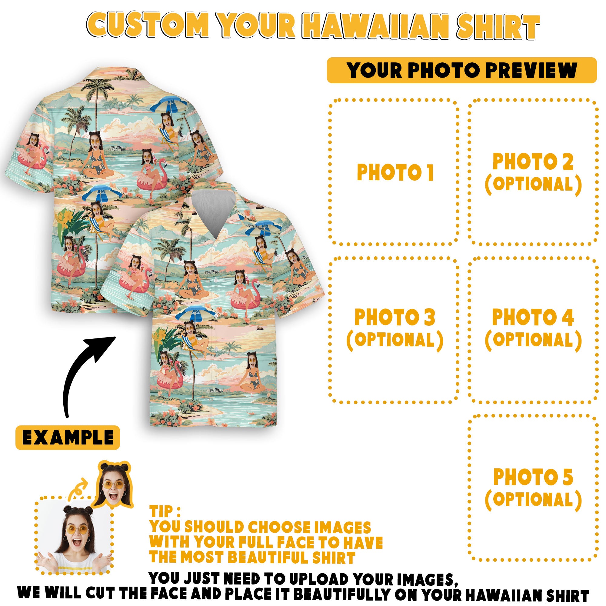 Custom Hawaiian Shirt with Face for Men Women, Personalized Hawaiian Gifts for Girlfriend Boyfriend Couples Wife Husband