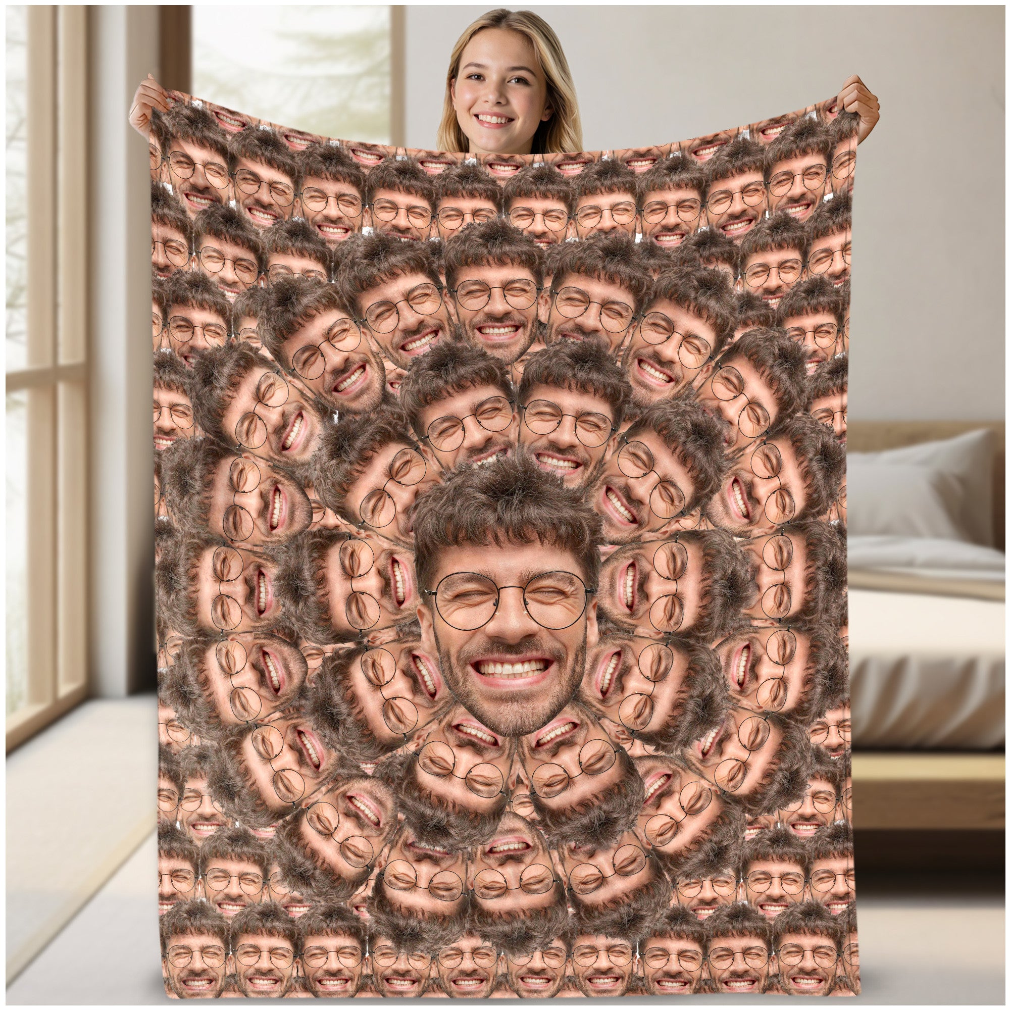 Custom Face Blanket With Pictures, Personalized Funny Face Blanket From Photo For Couple Family Pet Lover, Surprise Gift Ideas For Your Loved One On Thanksgiving Christmas Birthday