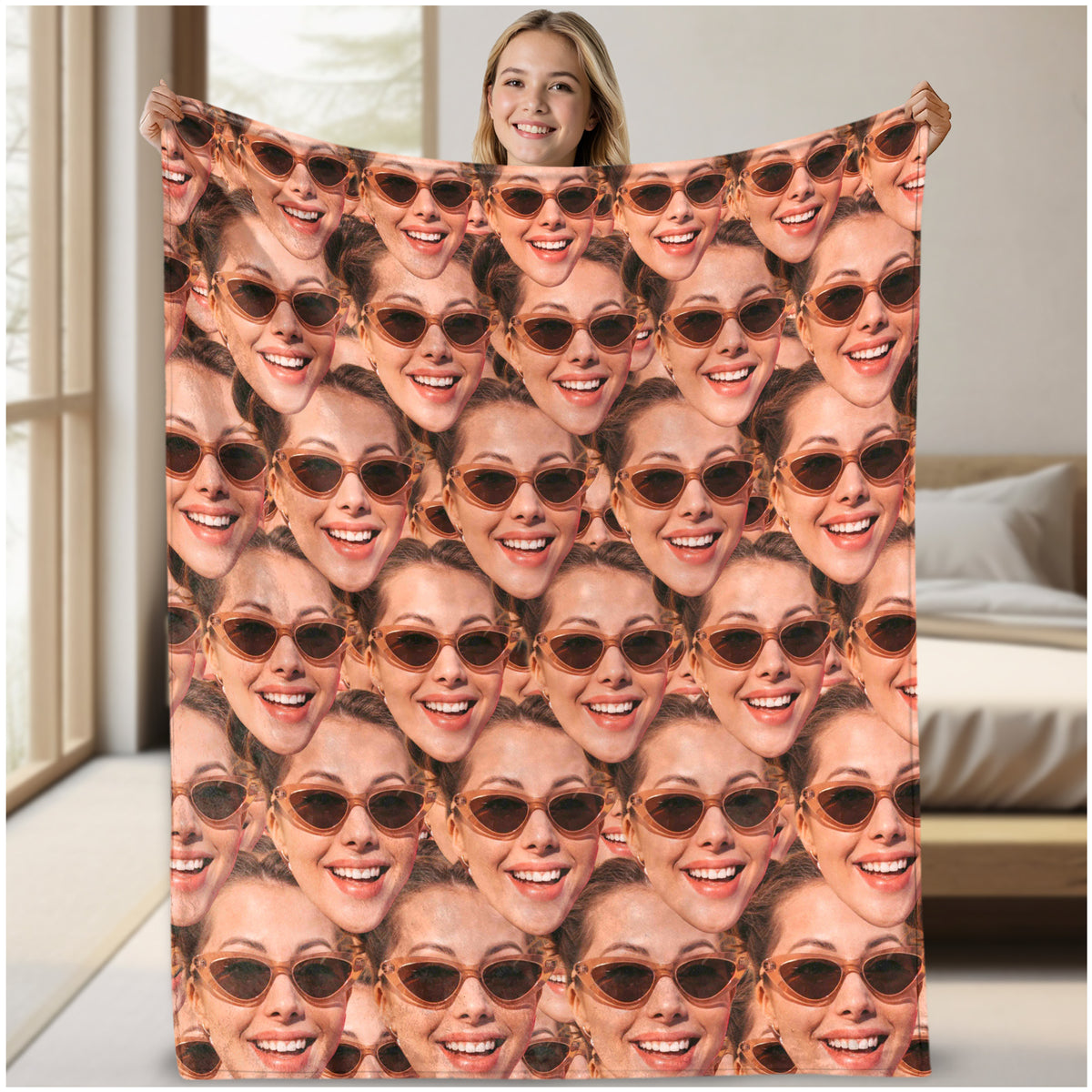 Custom Funny Face Blanket, Personalized Photo Blanket With Pictures for Family Couples Pet Lovers, Soft Plush Blankets for Indoor Or Outdoor, Thanksgiving Anniversary Wedding Gifts for Her Him
