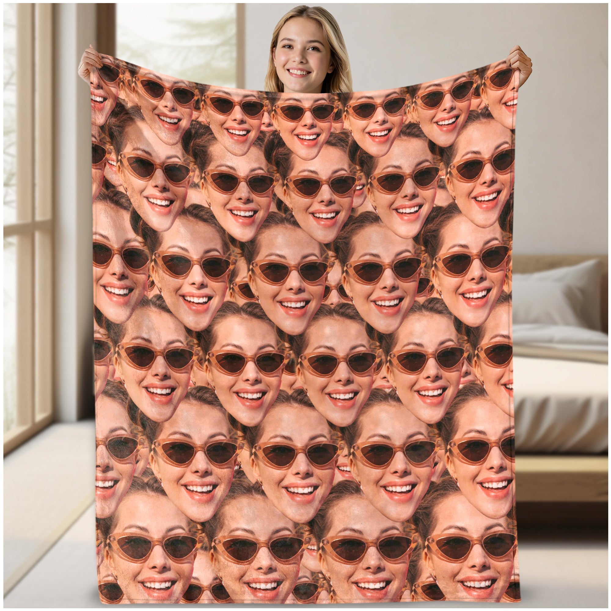 Custom Funny Face Blanket, Personalized Photo Blanket With Pictures for Family Couples Pet Lovers, Soft Plush Blankets for Indoor Or Outdoor, Thanksgiving Anniversary Wedding Gifts for Her Him