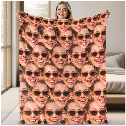 Custom Funny Face Blanket, Personalized Photo Blanket With Pictures for Family Couples Pet Lovers, Soft Plush Blankets for Indoor Or Outdoor, Thanksgiving Anniversary Wedding Gifts for Her Him