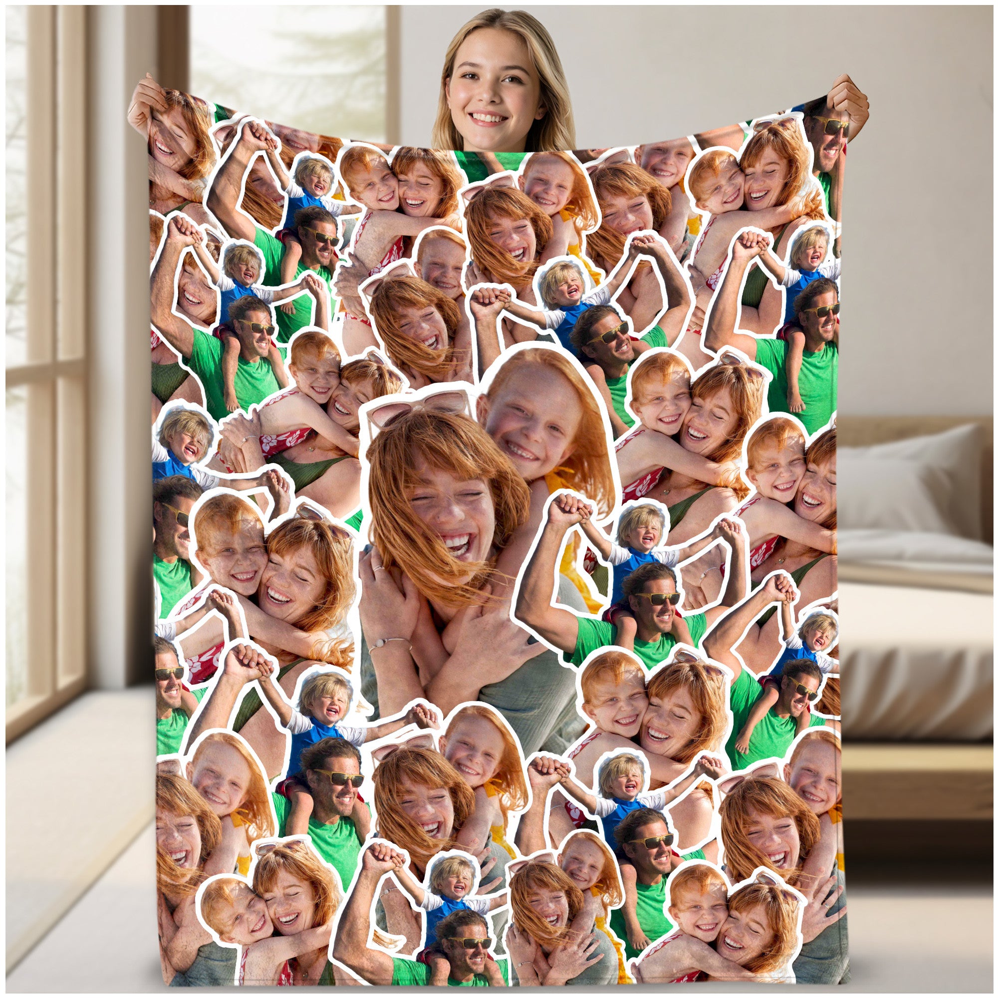 Custom Face Blanket, Personalized Throw Blanket With Pictures For Parents and Kids, Soft Plush Blankets for Couch Bed Sofa, Great Christmas Gift Ideas For Dad Mom Grandparents From Son Daughter