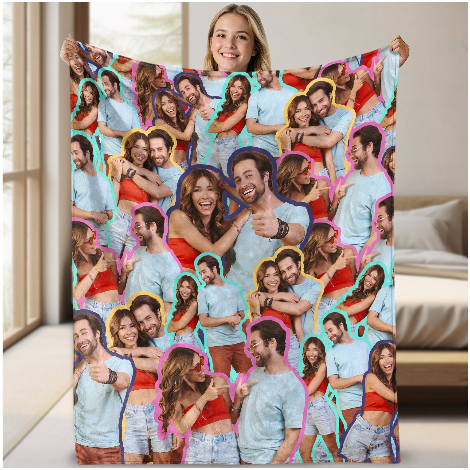 Custom Face Blanket Funny, Custom Sherpa Fleece Blanket With Photo Portrait From Pictures, Personalized Anniversary Gift For Couple Girlfriend Boyfriend For Christmas Thanksgiving Birthday Valentine