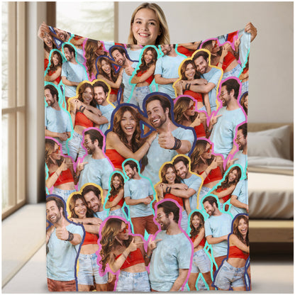 Custom Face Blanket Funny, Custom Sherpa Fleece Blanket With Photo Portrait From Pictures, Personalized Anniversary Gift For Couple Girlfriend Boyfriend For Christmas Thanksgiving Birthday Valentine