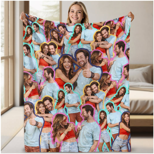 Custom Face Blanket Funny, Custom Sherpa Fleece Blanket With Photo Portrait From Pictures, Personalized Anniversary Gift For Couple Girlfriend Boyfriend For Christmas Thanksgiving Birthday Valentine