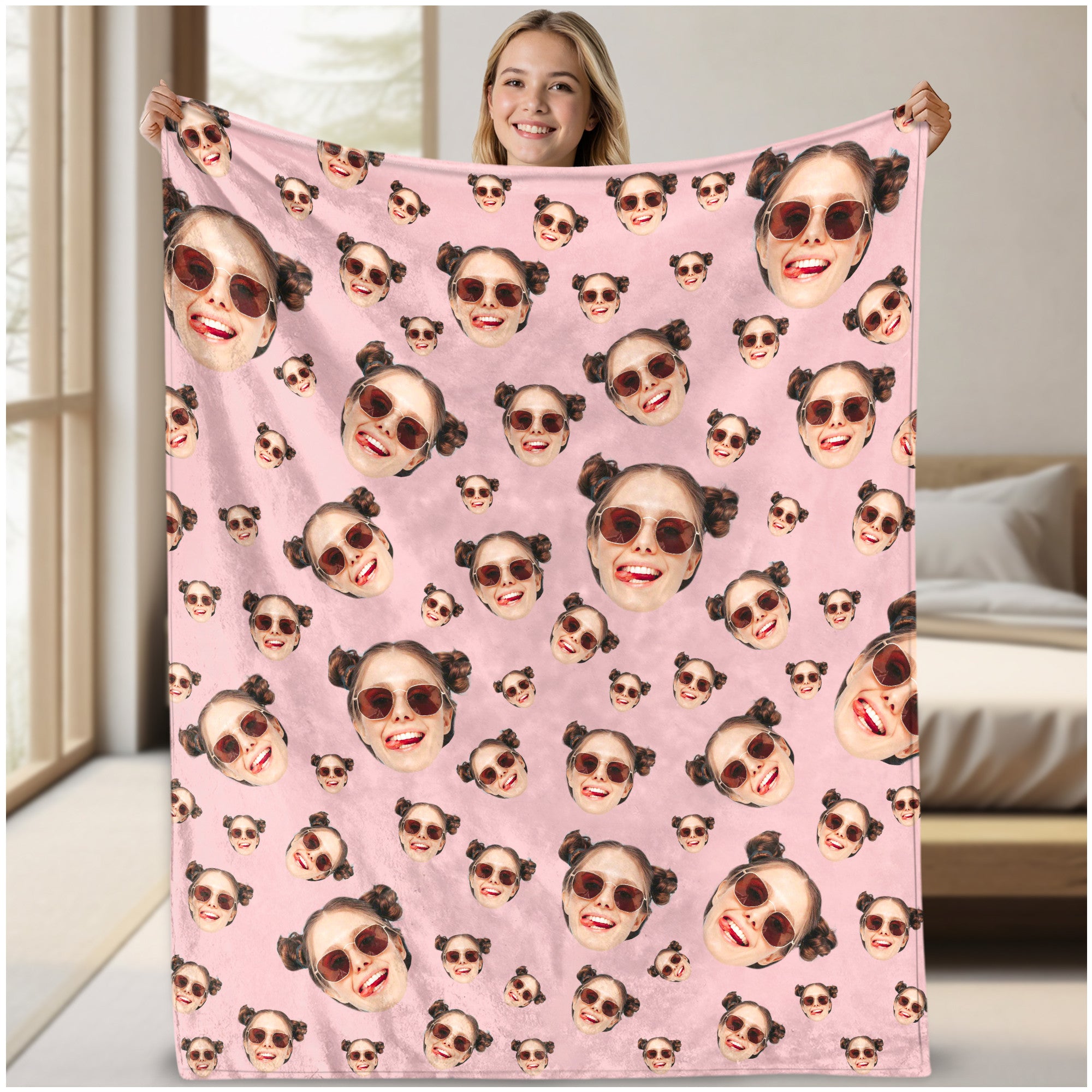 Custom Face Blanket With Multi Colors, Personalized Funny Face Blanket With Pictures for Friend Couple Family Pet Lovers, Surprise Gifts for Him Her Husband Wife on Valentine Day Anniversary Wedding