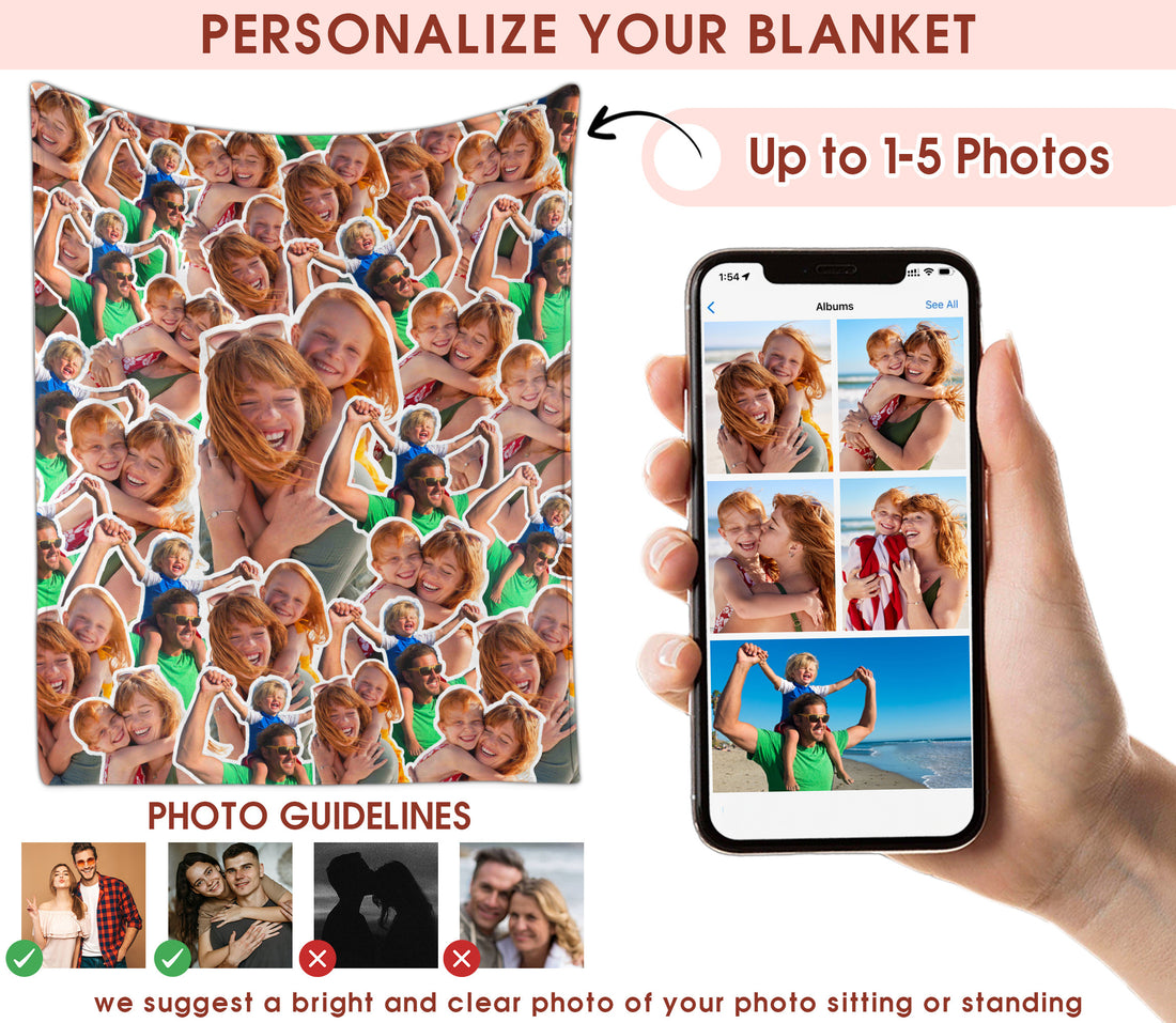 Custom Face Blanket, Personalized Throw Blanket With Pictures For Parents and Kids, Soft Plush Blankets for Couch Bed Sofa, Great Christmas Gift Ideas For Dad Mom Grandparents From Son Daughter