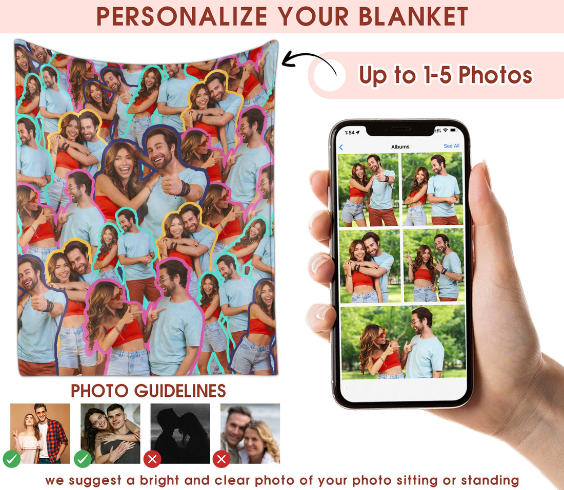 Custom Face Blanket Funny, Custom Sherpa Fleece Blanket With Photo Portrait From Pictures, Personalized Anniversary Gift For Couple Girlfriend Boyfriend For Christmas Thanksgiving Birthday Valentine