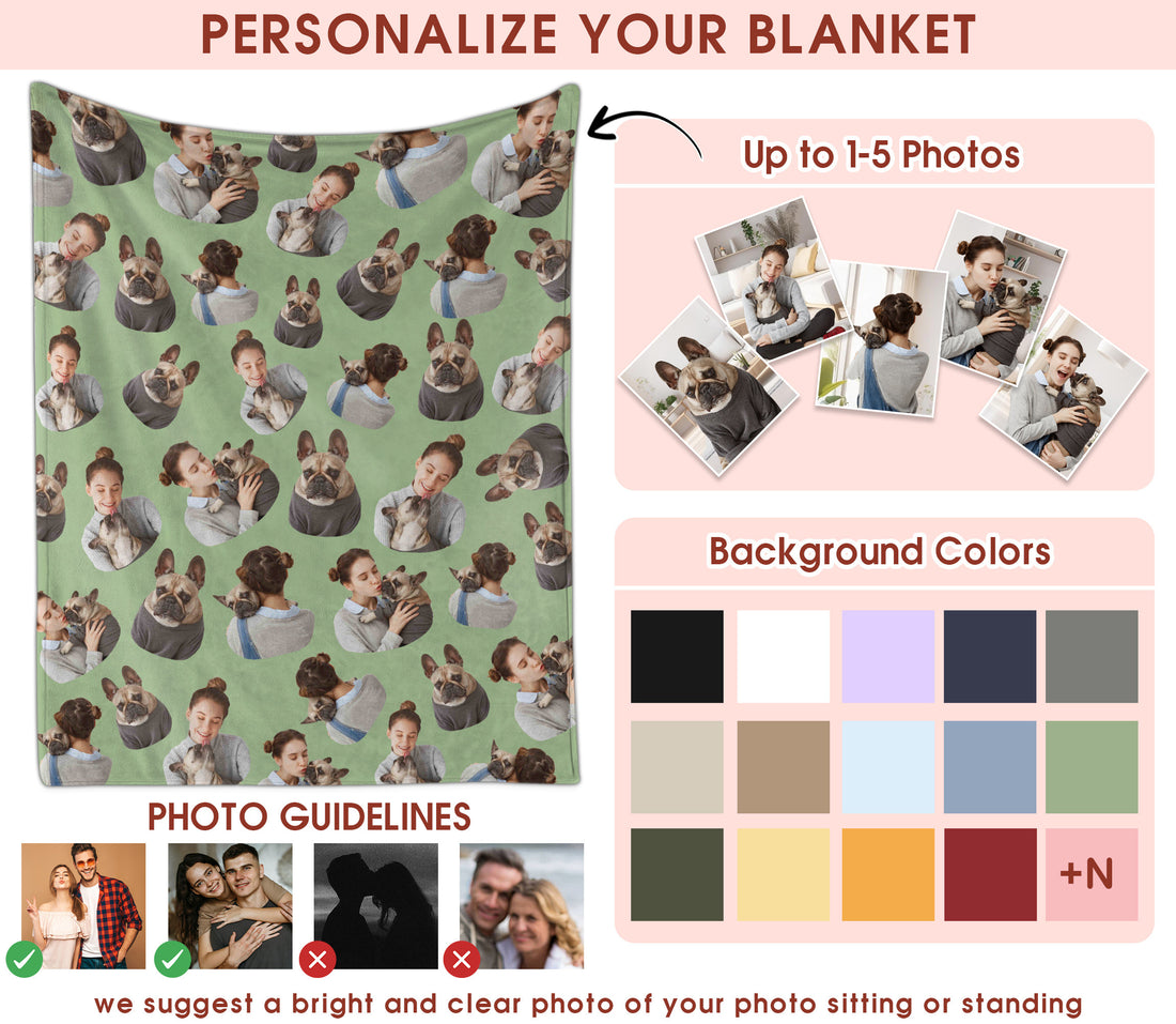 Funny Custom Face Blanket With Multi Colors, Personalized Photo Blankets Portrait From Pictures, A Heartfelt Face Blanket Gift For Pet Lovers Friends Family For Birthdays Holidays Christmas Memorial
