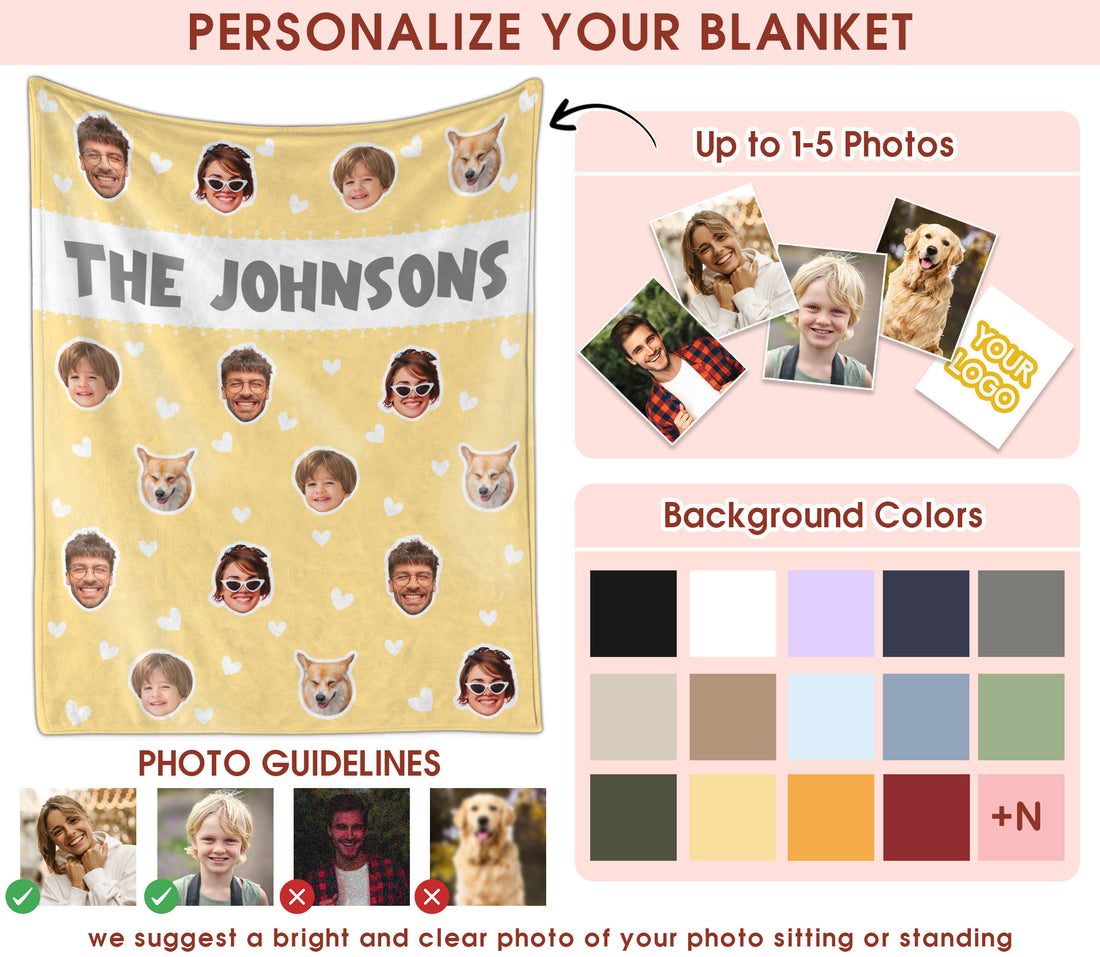 Funny Custom Face Blanket With Picture Text Multi Colors, Customized Throw Blankets With Photos For Family Kid Pet, A Thoughtful Gift for Christmas Thanksgiving Decorating On Bedroom Sofa Couch