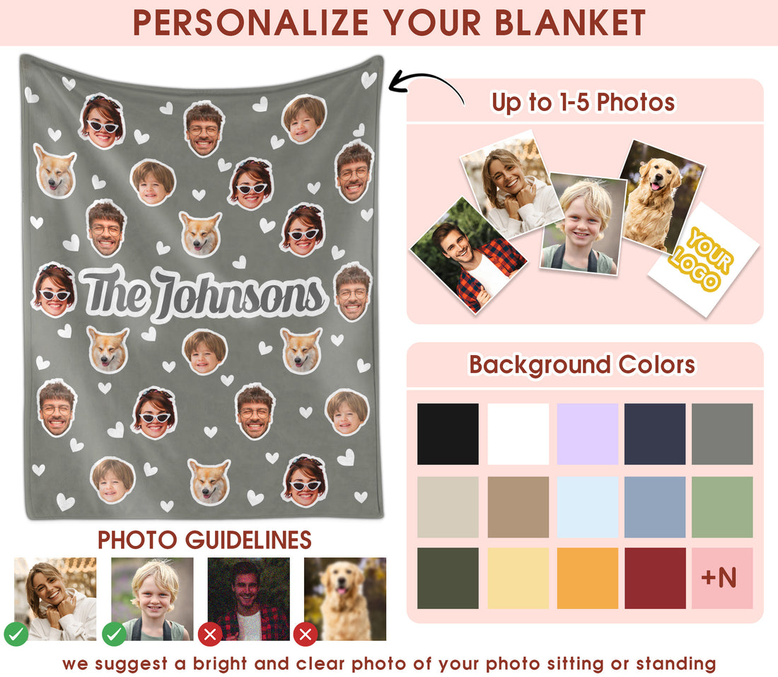 Custom Face Blanket Funny With Picture Text Multi Colors, Custom Blanket With Face Photo For Family, Soft Plush Blankets For Couch Bed Sofa, Great Gift for Christmas Thanksgiving Holidays