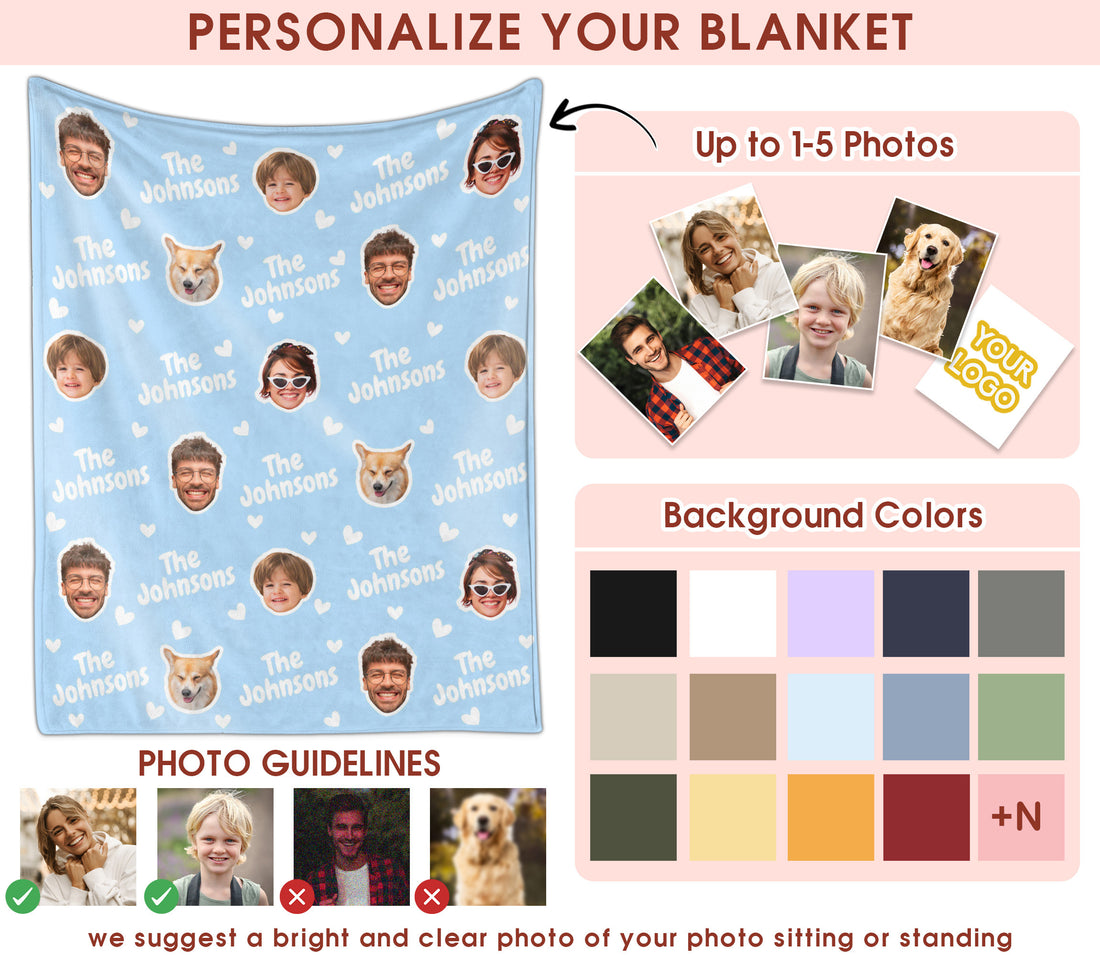 Custom Funny Face Blanket With Photo Text Multi Colors, Personalized Blanket With Photos For Couples Husband Wife, Gift Ideas for Christmas Wedding Engagement, Cozy Unique Keepsake for Him and Her