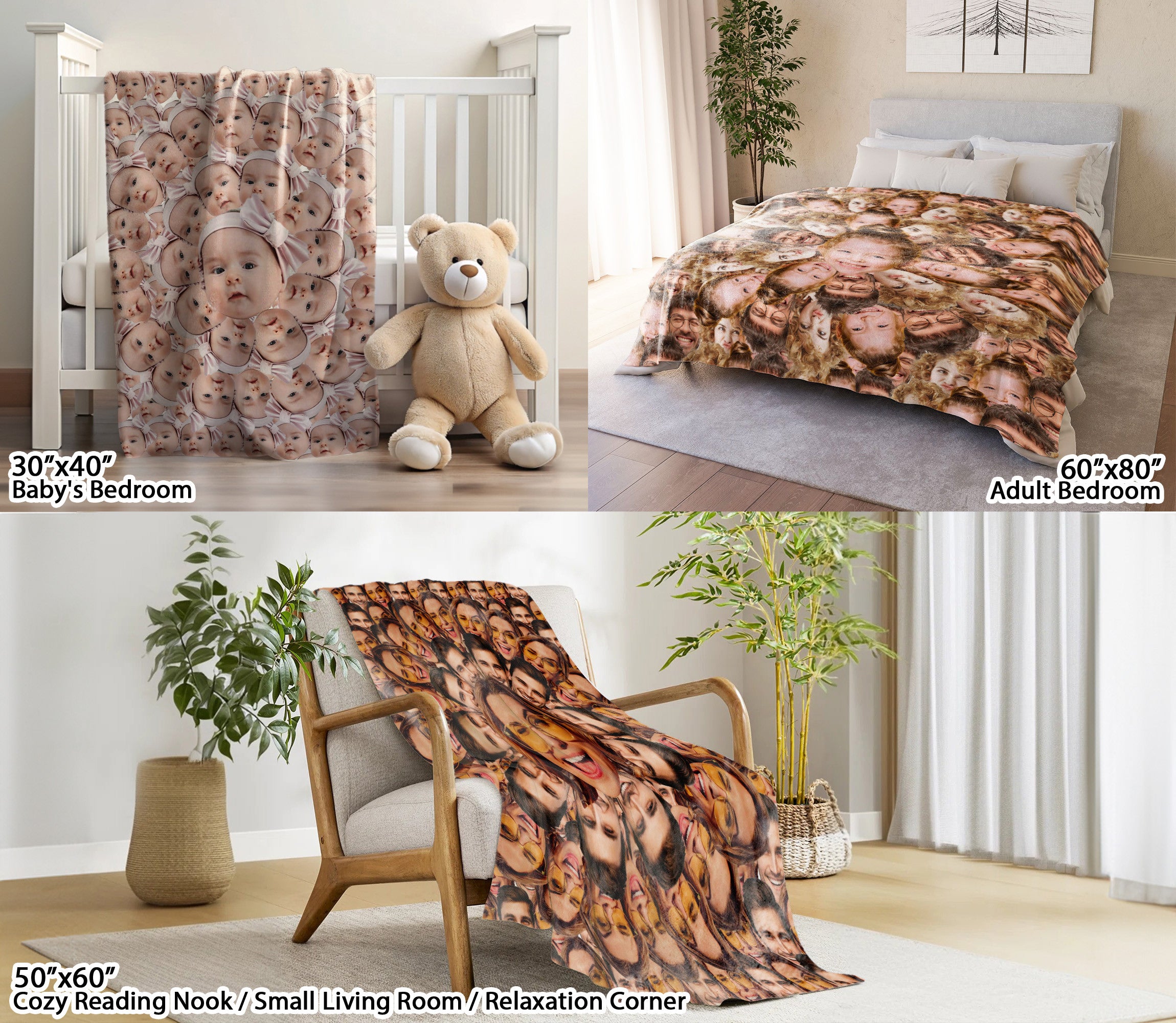 Custom Face Blanket With Pictures, Personalized Funny Face Blanket From Photo For Couple Family Pet Lover, Surprise Gift Ideas For Your Loved One On Thanksgiving Christmas Birthday