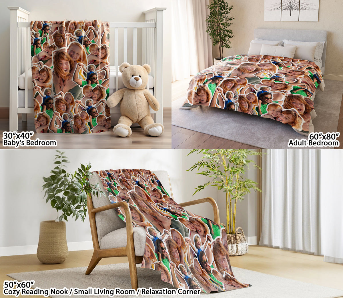 Custom Face Blanket, Personalized Throw Blanket With Pictures For Parents and Kids, Soft Plush Blankets for Couch Bed Sofa, Great Christmas Gift Ideas For Dad Mom Grandparents From Son Daughter