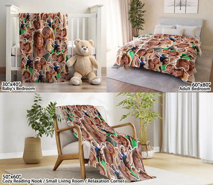 Custom Face Blanket, Personalized Throw Blanket With Pictures For Parents and Kids, Soft Plush Blankets for Couch Bed Sofa, Great Christmas Gift Ideas For Dad Mom Grandparents From Son Daughter