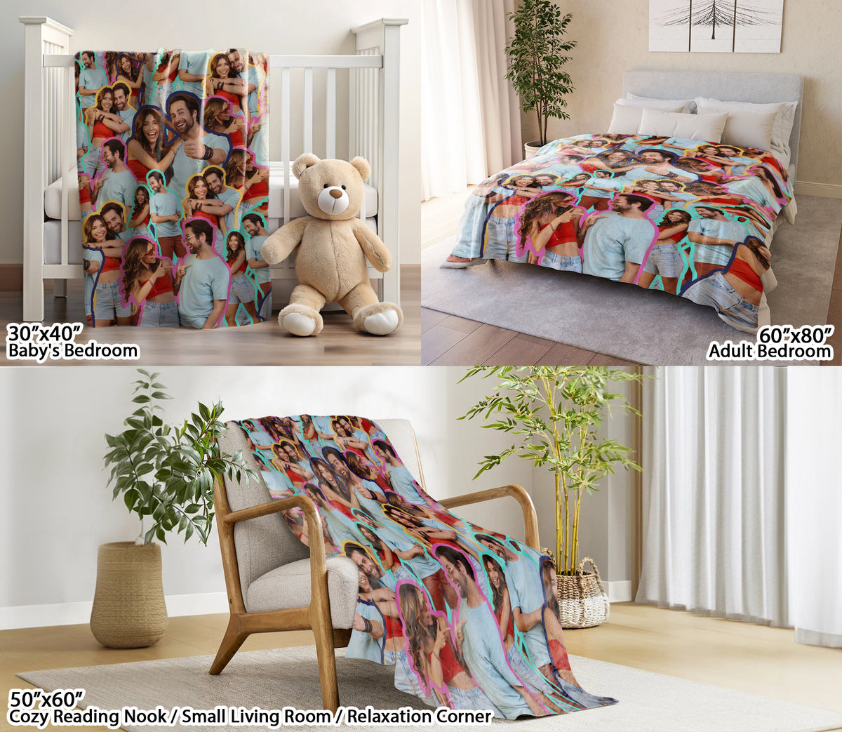 Custom Face Blanket Funny, Custom Sherpa Fleece Blanket With Photo Portrait From Pictures, Personalized Anniversary Gift For Couple Girlfriend Boyfriend For Christmas Thanksgiving Birthday Valentine