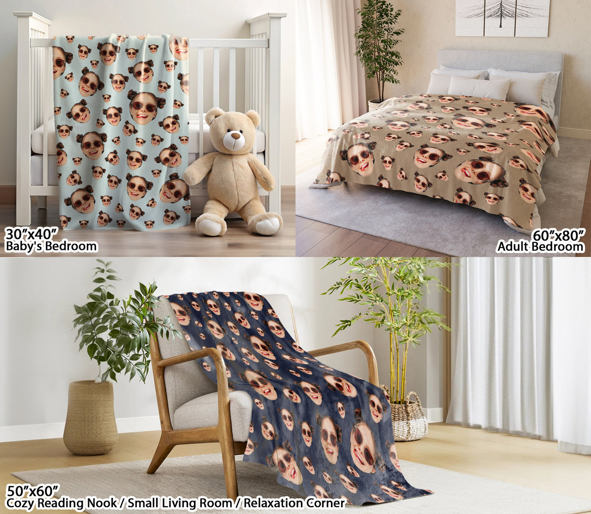 Custom Face Blanket With Multi Colors, Personalized Funny Face Blanket With Pictures for Friend Couple Family Pet Lovers, Surprise Gifts for Him Her Husband Wife on Valentine Day Anniversary Wedding