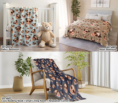 Custom Face Blanket With Multi Colors, Personalized Funny Face Blanket With Pictures for Friend Couple Family Pet Lovers, Surprise Gifts for Him Her Husband Wife on Valentine Day Anniversary Wedding