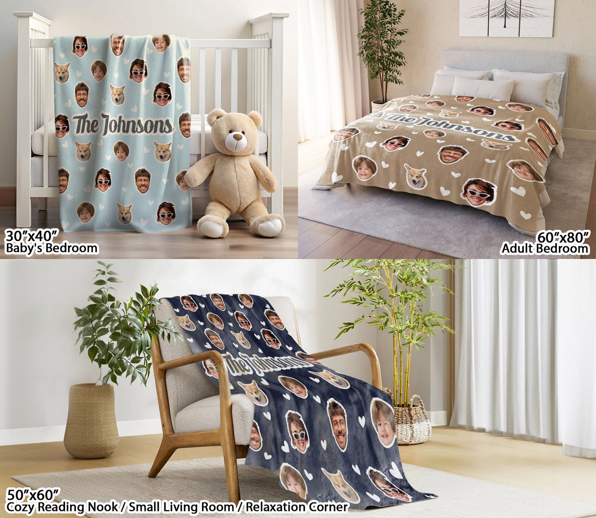 Custom Face Blanket Funny With Picture Text Multi Colors, Custom Blanket With Face Photo For Family, Soft Plush Blankets For Couch Bed Sofa, Great Gift for Christmas Thanksgiving Holidays
