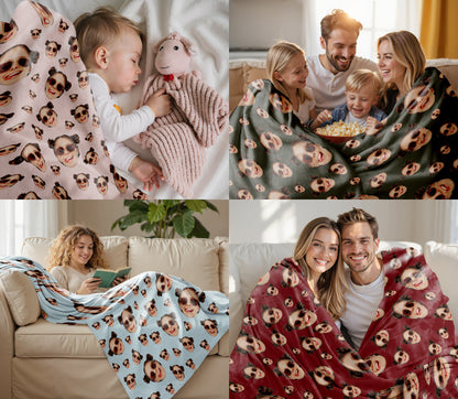 Custom Face Blanket With Multi Colors, Personalized Funny Face Blanket With Pictures for Friend Couple Family Pet Lovers, Surprise Gifts for Him Her Husband Wife on Valentine Day Anniversary Wedding