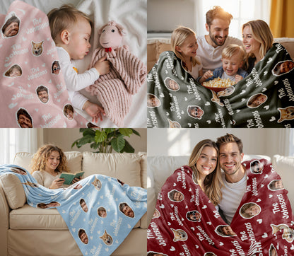 Custom Funny Face Blanket With Photo Text Multi Colors, Personalized Blanket With Photos For Couples Husband Wife, Gift Ideas for Christmas Wedding Engagement, Cozy Unique Keepsake for Him and Her