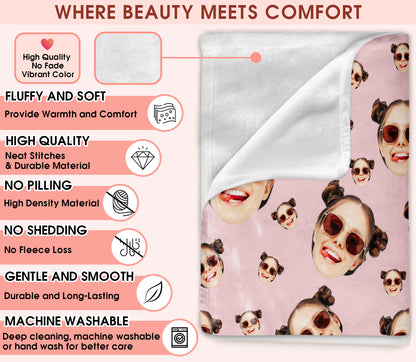 Custom Face Blanket With Multi Colors, Personalized Funny Face Blanket With Pictures for Friend Couple Family Pet Lovers, Surprise Gifts for Him Her Husband Wife on Valentine Day Anniversary Wedding