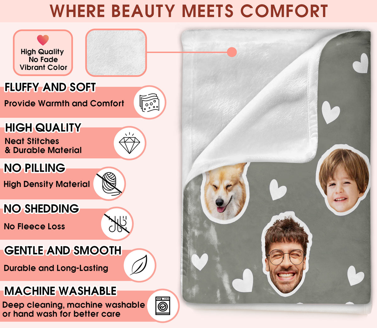 Custom Face Blanket Funny With Picture Text Multi Colors, Custom Blanket With Face Photo For Family, Soft Plush Blankets For Couch Bed Sofa, Great Gift for Christmas Thanksgiving Holidays
