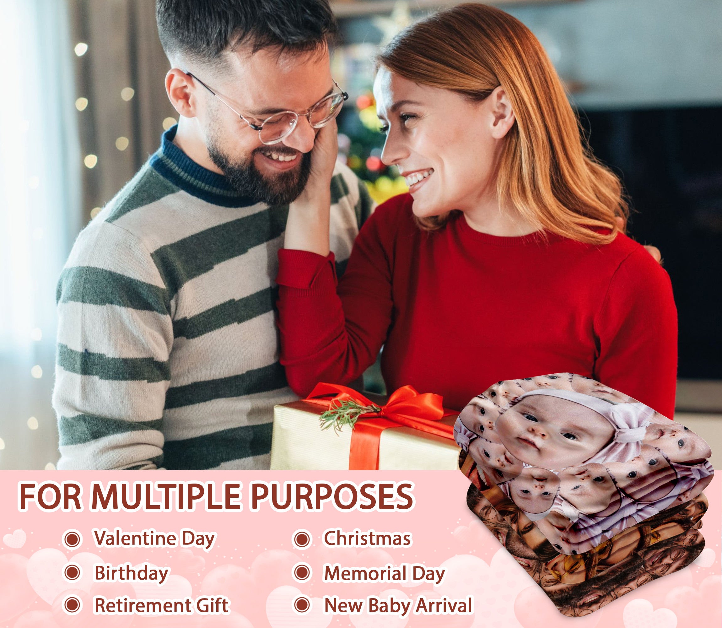 Custom Face Blanket With Pictures, Personalized Funny Face Blanket From Photo For Couple Family Pet Lover, Surprise Gift Ideas For Your Loved One On Thanksgiving Christmas Birthday