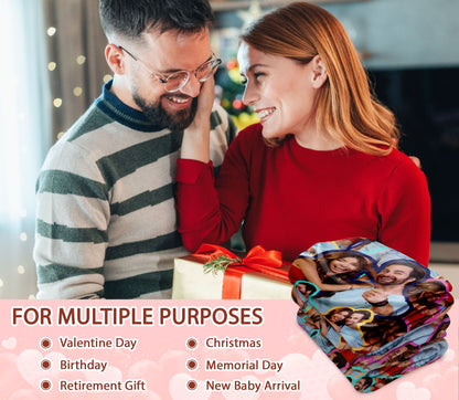 Custom Face Blanket Funny, Custom Sherpa Fleece Blanket With Photo Portrait From Pictures, Personalized Anniversary Gift For Couple Girlfriend Boyfriend For Christmas Thanksgiving Birthday Valentine