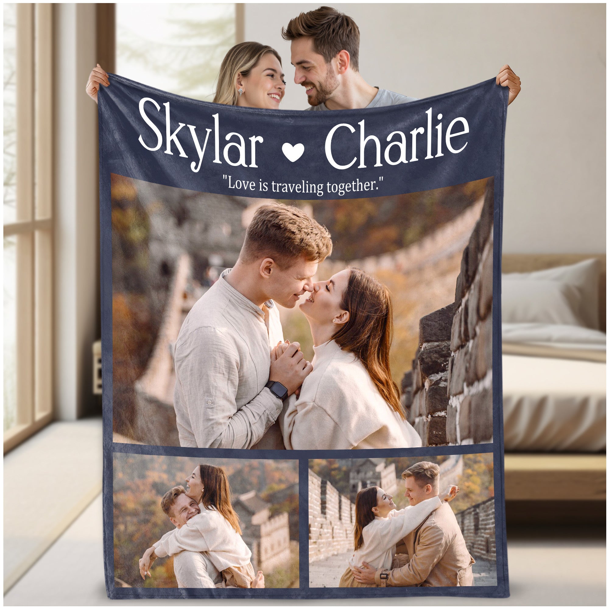 Custom Photo Blanket With Text Picture Collage For Couple Girlfriend Boyfriend Husband Wife, Customized Sherpa Fleece Collage Blanket Gift For Christmas Thanksgiving Wedding Anniversary With 3 Photos