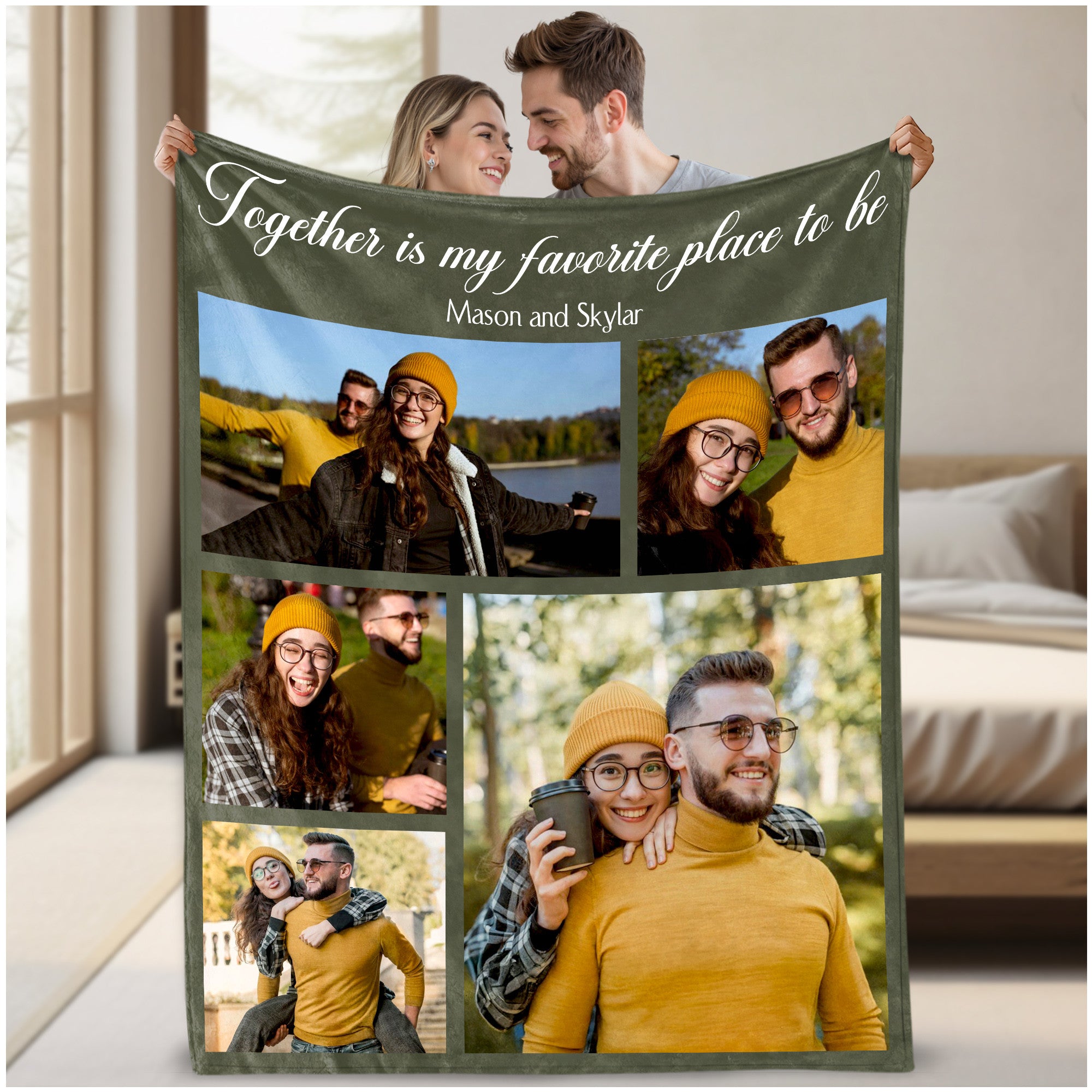 Custom Photo Blanket With Text Picture Collage For Couple Girlfriend Boyfriend Husband Wife, Customized Sherpa Fleece Collage Blanket Gift For Christmas Thanksgiving Wedding Anniversary With 5 Photos