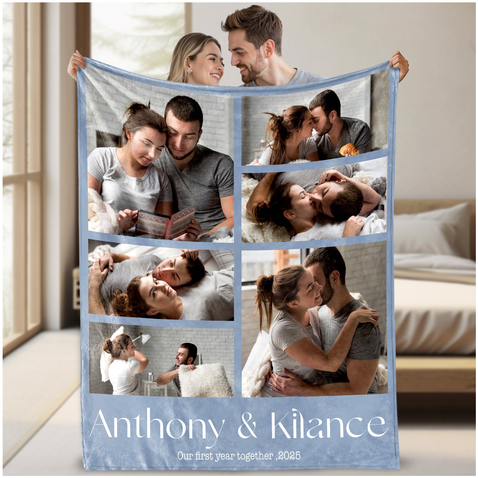 Custom Photo Blanket With Text Picture Collage For Couple Girlfriend Boyfriend Husband Wife, Customized Sherpa Fleece Collage Blanket Gift For Christmas Thanksgiving Wedding Anniversary With 6 Photos
