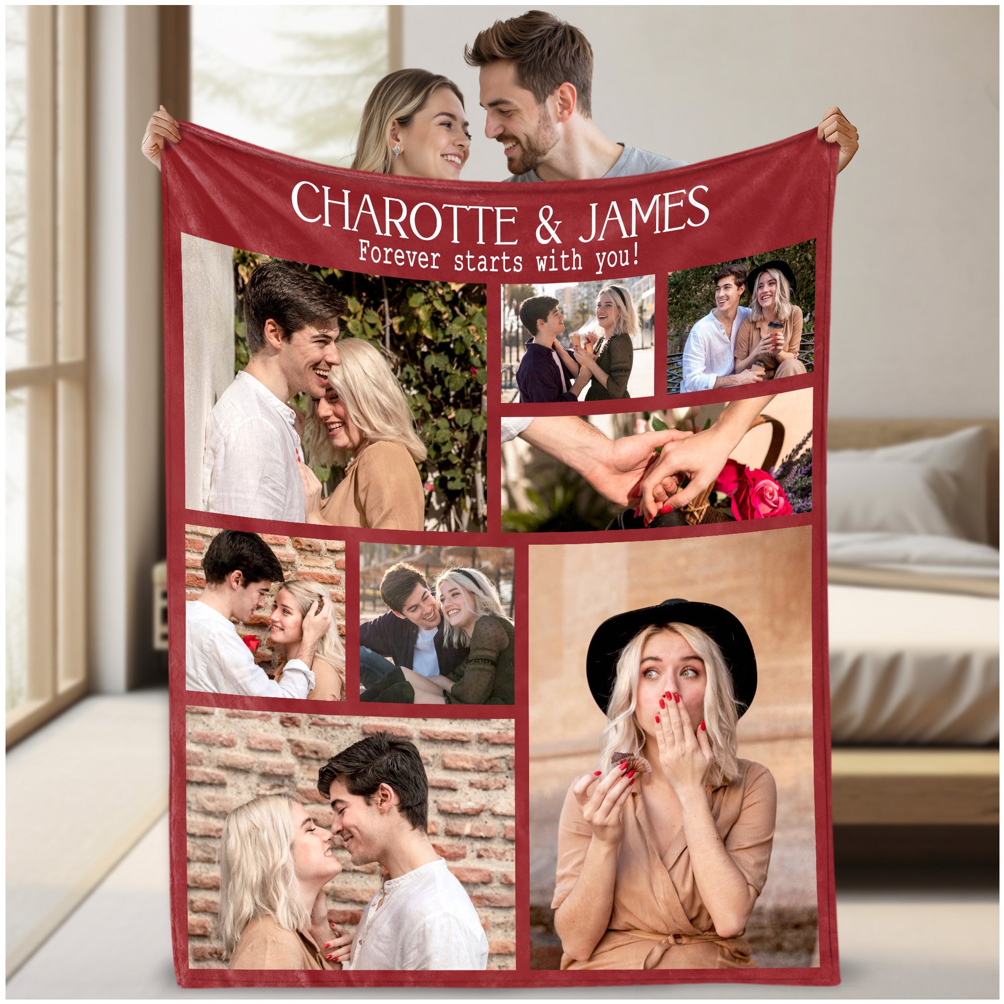 Custom Photo Blanket With Text Picture Collage For Couple Girlfriend Boyfriend Husband Wife, Customized Sherpa Fleece Collage Blanket Gift For Christmas Thanksgiving Wedding Anniversary With 8 Photos