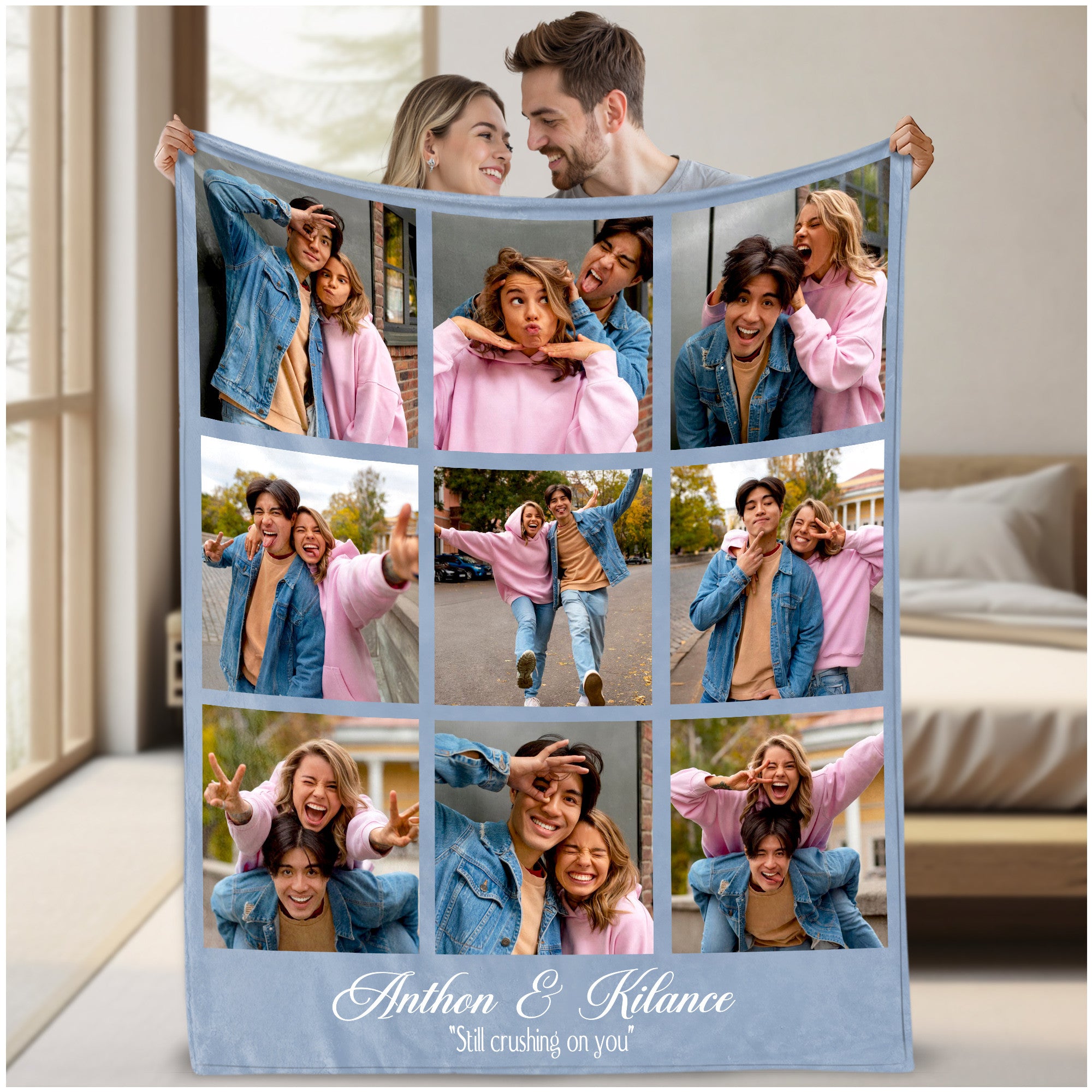 Custom Photo Blanket With Text Picture Collage For Couple Girlfriend Boyfriend Husband Wife, Customized Sherpa Fleece Collage Blanket Gift For Christmas Thanksgiving Wedding Anniversary With 9 Photos